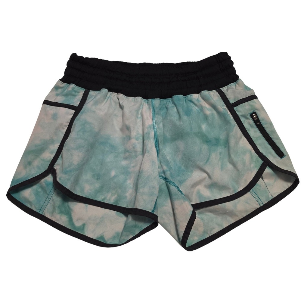 Lululemon Tie Dye Cloud Print Teal Black Hot Athletic Running Shorts Size 8